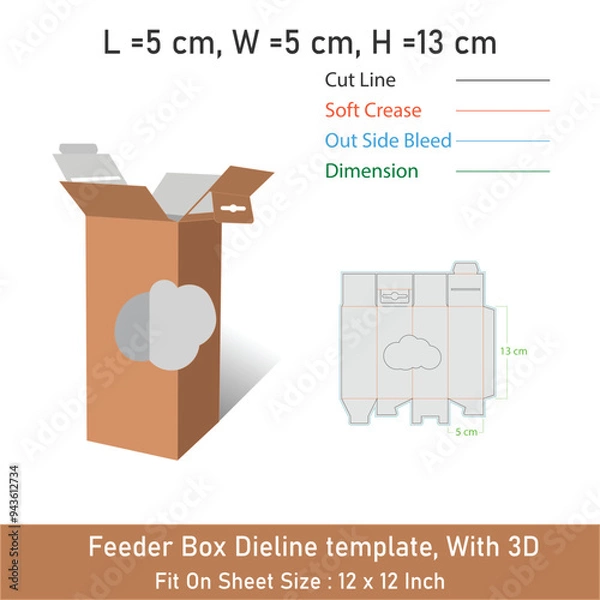 Obraz Feeder Box Dieline template, With 3D