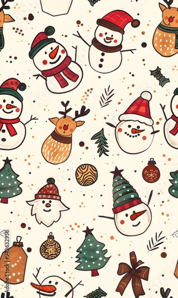 Fototapeta New Year and Christmas 2d cartoon or graphic advertising background, Seamless pattern