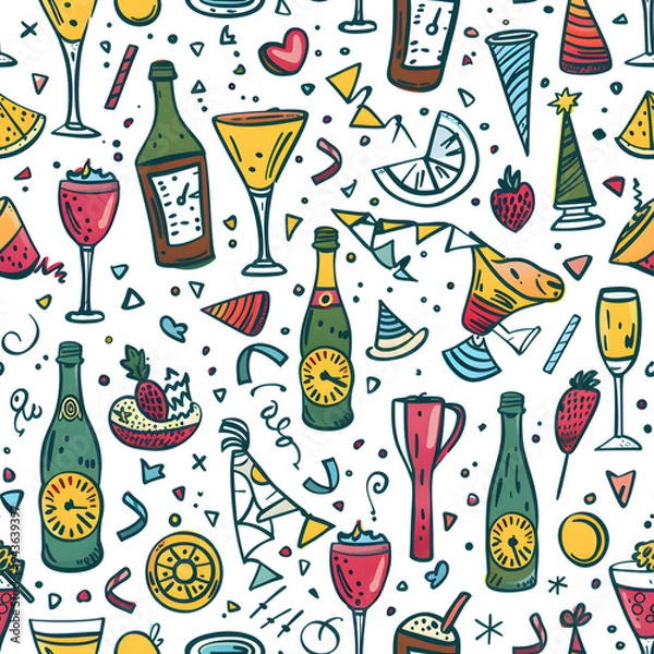 Fototapeta New Year and Christmas 2d cartoon or graphic advertising background, Seamless pattern