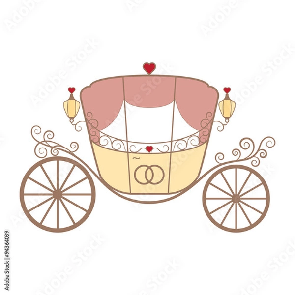 Fototapeta Vector wedding retro carriage with curls on white