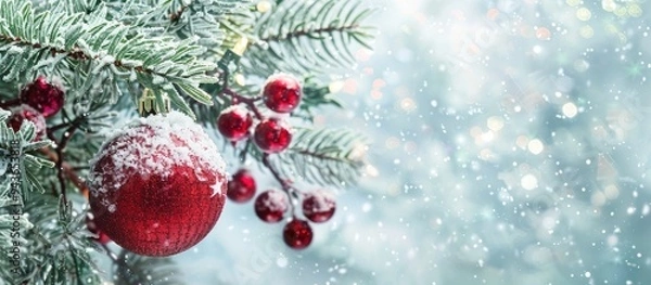 Fototapeta Christmas greeting card Christmas border with copyspace Festive Noel background Symbol of the New Year Theme of children playing