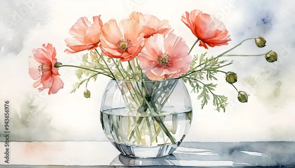 Fototapeta bouquet of poppy in a vase