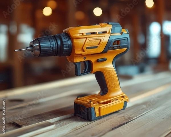 Fototapeta Nail gun in use, with nails being driven into wood, ready for construction, Dynamic, Bright, High Energy