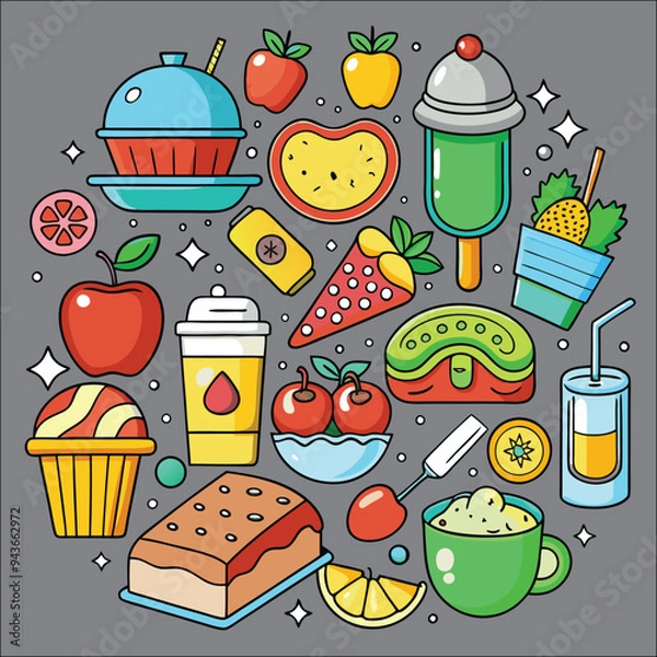 Obraz Fruit Basket Coloring Page For Kids and Adults, Vector illustration EPS And Image