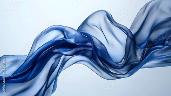 Obraz Blue Silk Fabric Flowing Gracefully in the Wind Against Minimalist Background