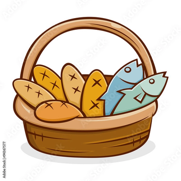 Fototapeta Five Bread And Two Fish in A Basket