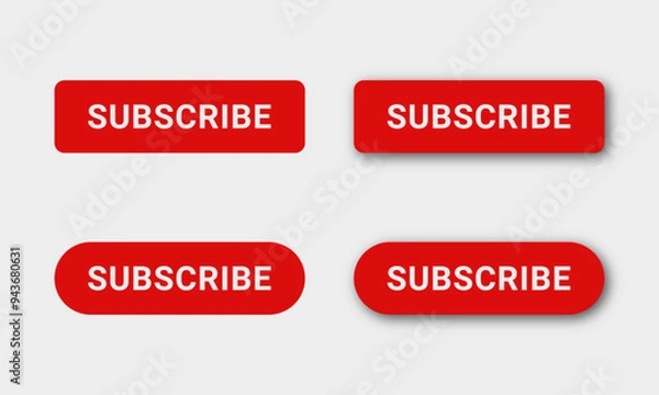 Obraz Set of 4 red vector subscribe buttons with rounded corners – 2 of them have a drop shadow.
