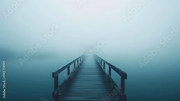 Fototapeta Mystical and atmospheric image of a bridge fading into the mist symbolizing the unknown and the passage from one state to another  The copy space allows for placement of text or graphic elements