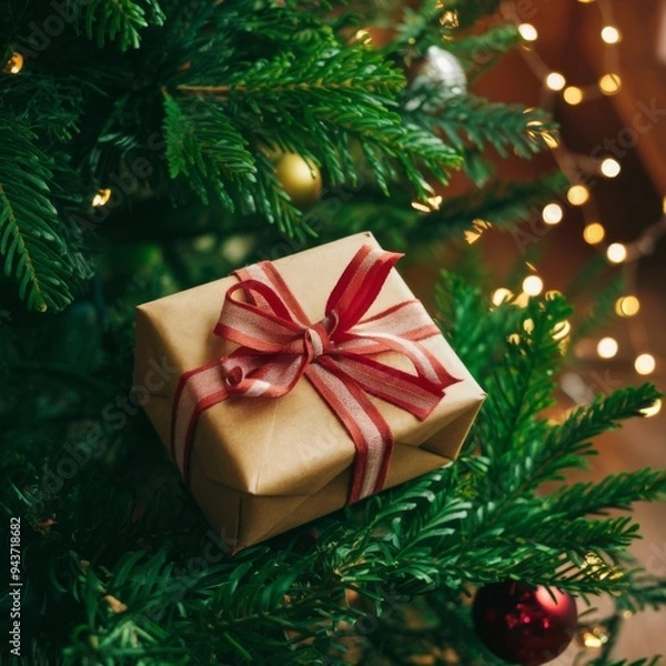 Fototapeta christmas tree and gift