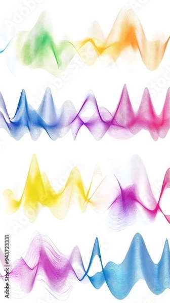 Fototapeta Colorful Radio Frequency Waves on White Background, Abstract Image, Texture, Pattern, Wallpaper, Cover and Screen of Smartphone, Cell Phone, Computer, Laptop, 9:16 and 16:9 Format