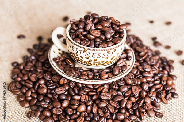 Obraz roasted coffee beans with cup