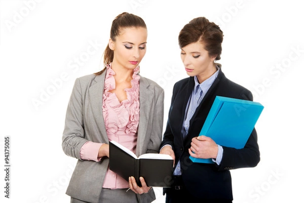 Fototapeta Two businesswomans discussing with eachother.