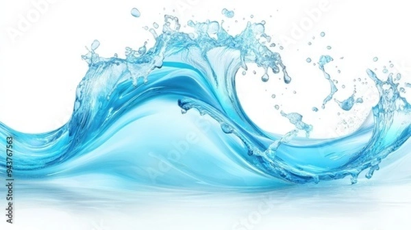 Fototapeta A large wave of water is crashing against a white background