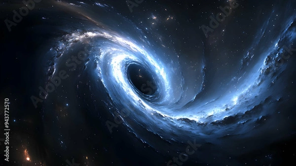 Fototapeta A swirling cosmic vortex in space with a black hole at its center.