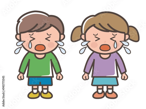 Fototapeta 大泣きする男の子と女の子の全身イラスト（小学生、幼児、子供）