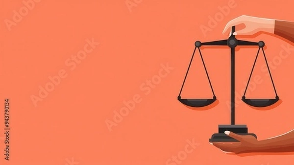 Fototapeta Justice scales with diverse hands tipping the balance, flat design illustration