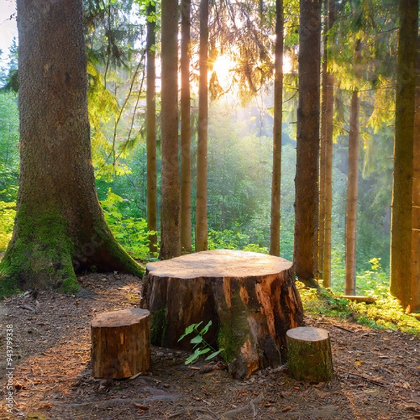Obraz 森のダイニング、切り株