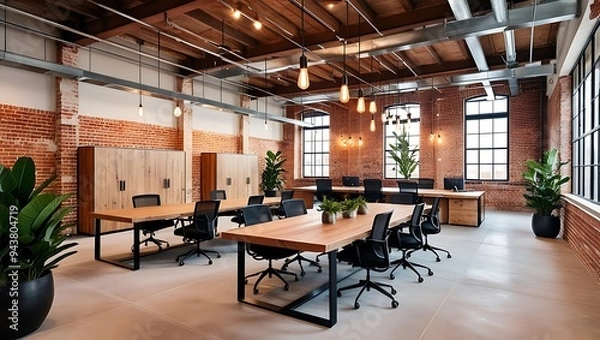 Fototapeta Transform your workspace with this striking industrial modern office design. This office design is perfect for those who appreciate the fusion of modern elegance with industrial grit. 