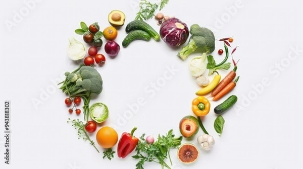 Obraz Various Vegetables And Healthy Food In Circle On White Background