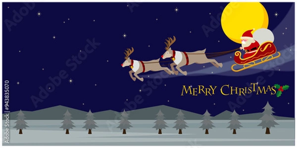 Fototapeta トナカイのソリに乗ったサンタ