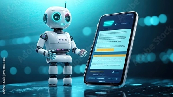 Obraz AI-powered chatbot interface on a digital device, engaging in conversation with a user, representing automated communication