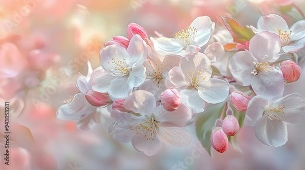 Fototapeta Fresh spring blossoms in a pastel bouquet, with delicate petals and soft tones. A charming display of nature's beauty in full bloom.
