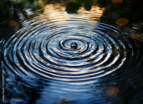 Obraz Close-up view of ripples in calm water, reflecting light and natural scenery, creating a serene and tranquil atmosphere.