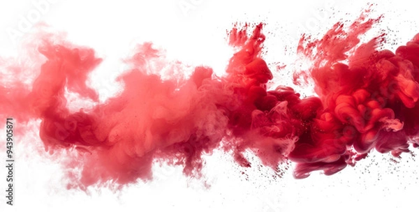 Fototapeta Bold red smoke swirls artistically against a white backdrop, creating a dramatic visual display