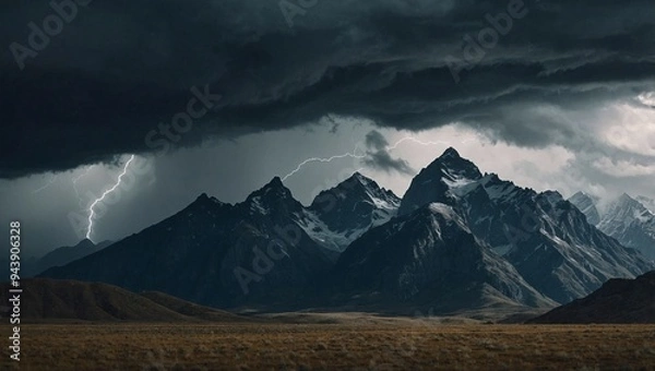 Obraz Mountain range under a stormy sky