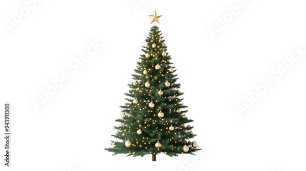 Fototapeta Christmas tree with golden ornament isolated on white background