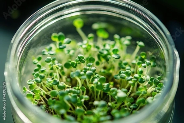 Fototapeta Sprouting seeds in a jar. These are clover seeds.