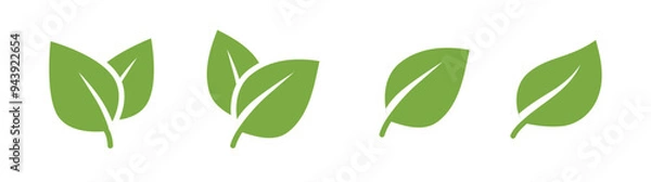 Fototapeta Leaves vector icon set, leaf herb green simple graphic pictogram illustration isolated cut out image, small branch shape silhouette as eco or organic element symbol clip art label
