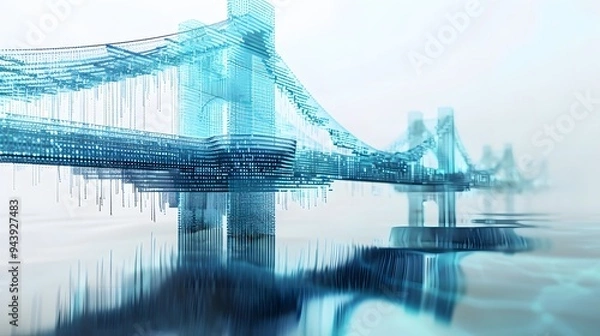 Fototapeta illustration of information dissemination, a bridge made of data holograms.
