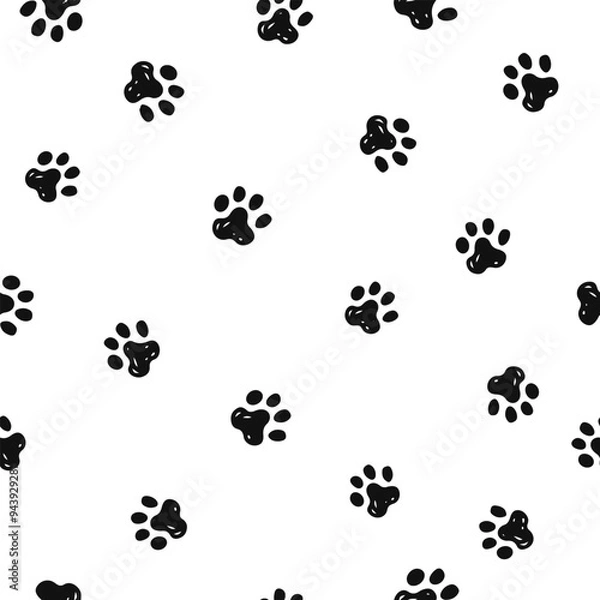 Fototapeta Dog paw seamless vector pattern. Beige animal repeat for doggie and pet products. Small elements all over print.