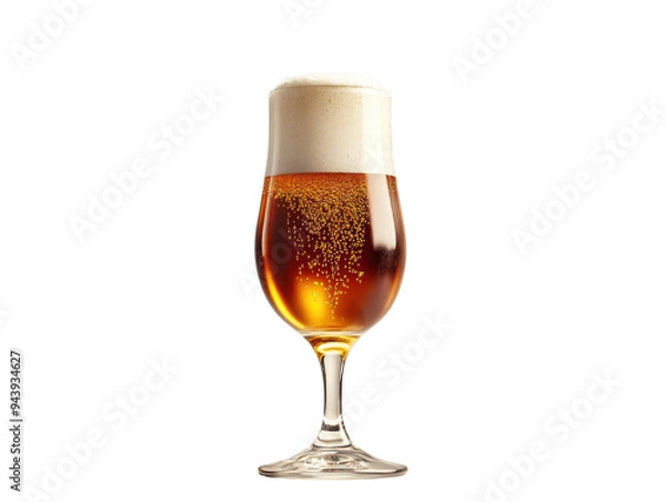 Fototapeta A refreshing glass of golden beer with a frothy head, perfect for enjoying on a sunny day or during casual gatherings.