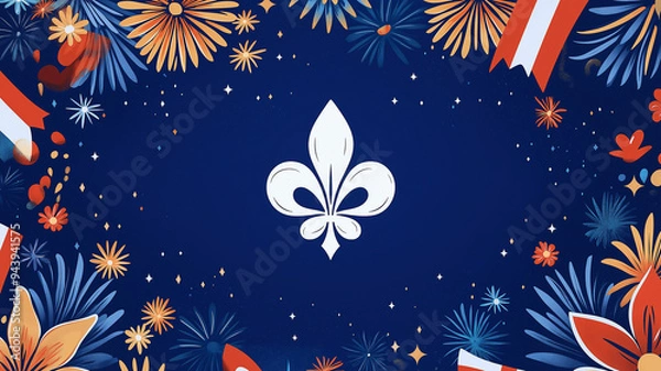 Fototapeta Festive Fleur-de-Lis Design on Blue Background
