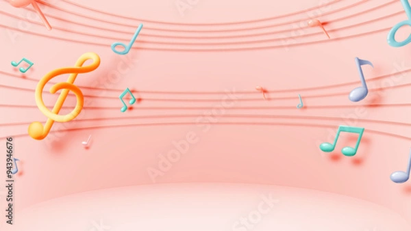Fototapeta Music notes, song, melody or tune 3d realistic vector icon