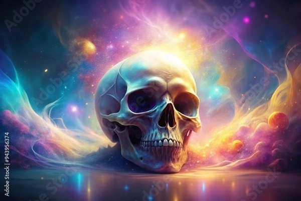 Fototapeta Spectral Embrace: Soft colors, ethereal glow, ethereal skull, sense of transcendence