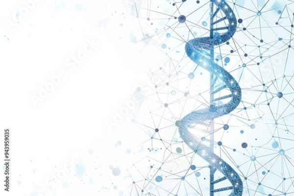 Fototapeta A blue DNA strand is shown in a white background