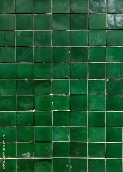 Obraz Green Tile Pattern with Uneven Masonry - Rustic Ceramic Wall Design