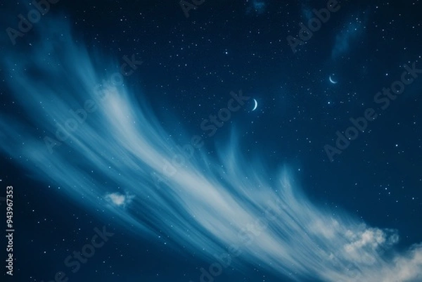 Fototapeta Serene Night Sky with drifting Clouds Illuminated by Moon and Stars