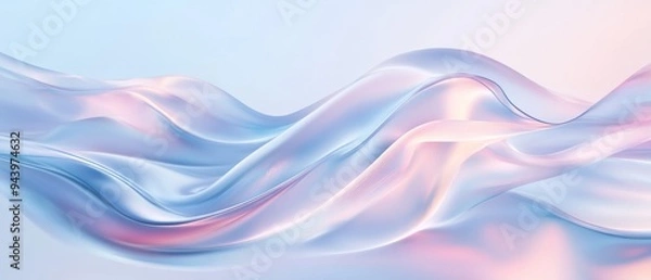 Fototapeta Abstract Pastel Curves with Iridescent Fluidity on Light Blue Background