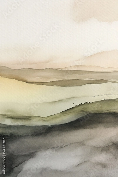 Obraz Minimalist green watercolor landscape backgorund. Abstract watercolor texture. Generative AI.