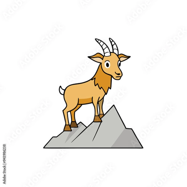 Fototapeta Majestic Goat on Rocky Mountain Peak color Vector Art Illustration