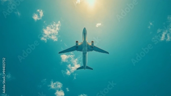 Fototapeta Airplane Soaring through Clear Sky