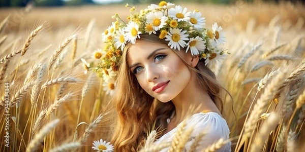 Fototapeta girl in a field of wheat