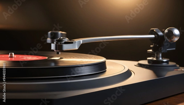 Obraz Close-up of a vinyl record player, with the needle on the record, evoking a vintage vibe