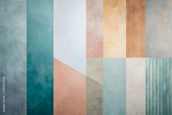 Fototapeta Harmonious Hues: A tapestry of textured paint swatches in serene pastels and earthy tones, offering a calming backdrop for design and inspiration. 