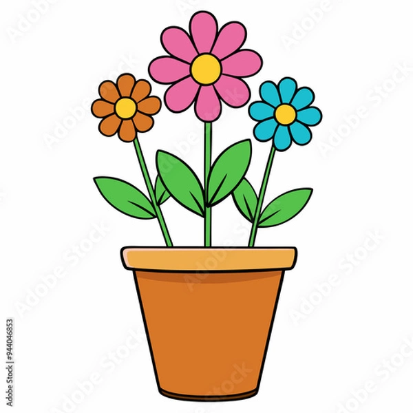Fototapeta Colorful Flowering Plant Vector on White Background