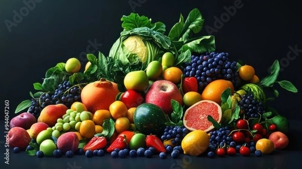 Fototapeta fruits and vegetables for use as illustrations in advertising materials. Generative AI Illustration